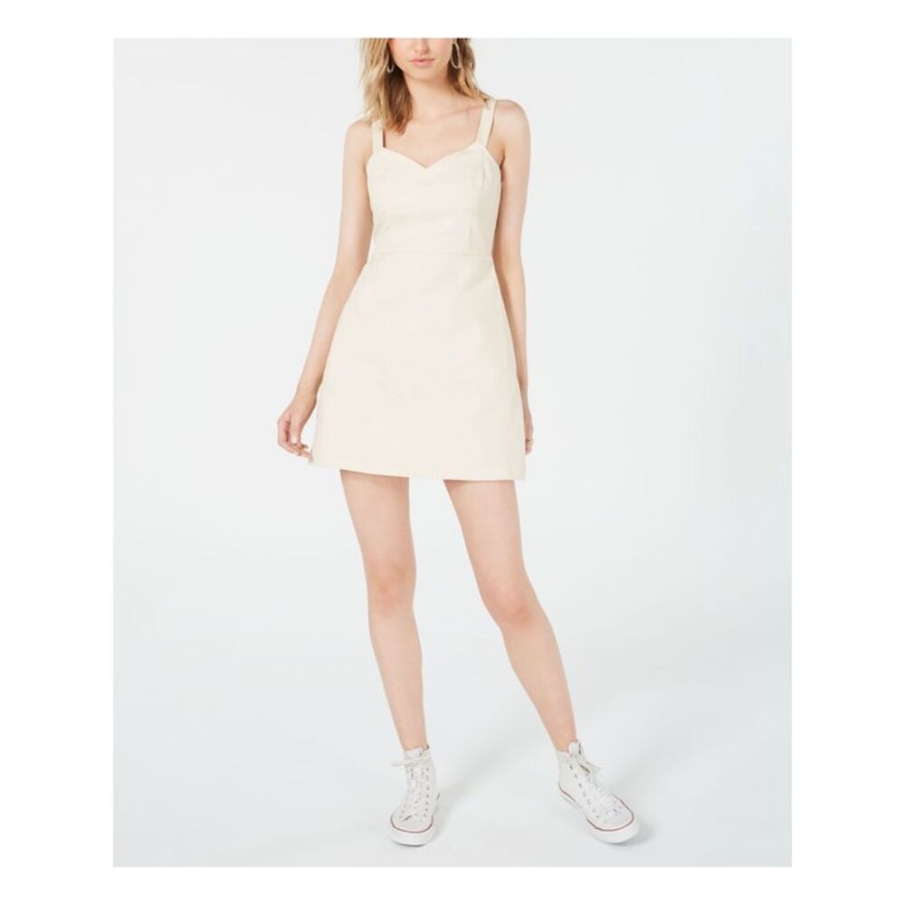 LINE + DOT Womens Ivory Spaghetti Strap Above The Knee Fit + Flare Dress M